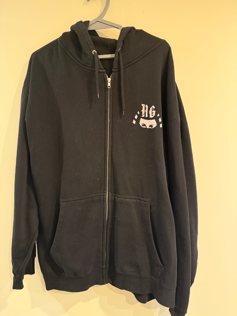 Vintage Black Zip-Up Hoodie with Small White Logo